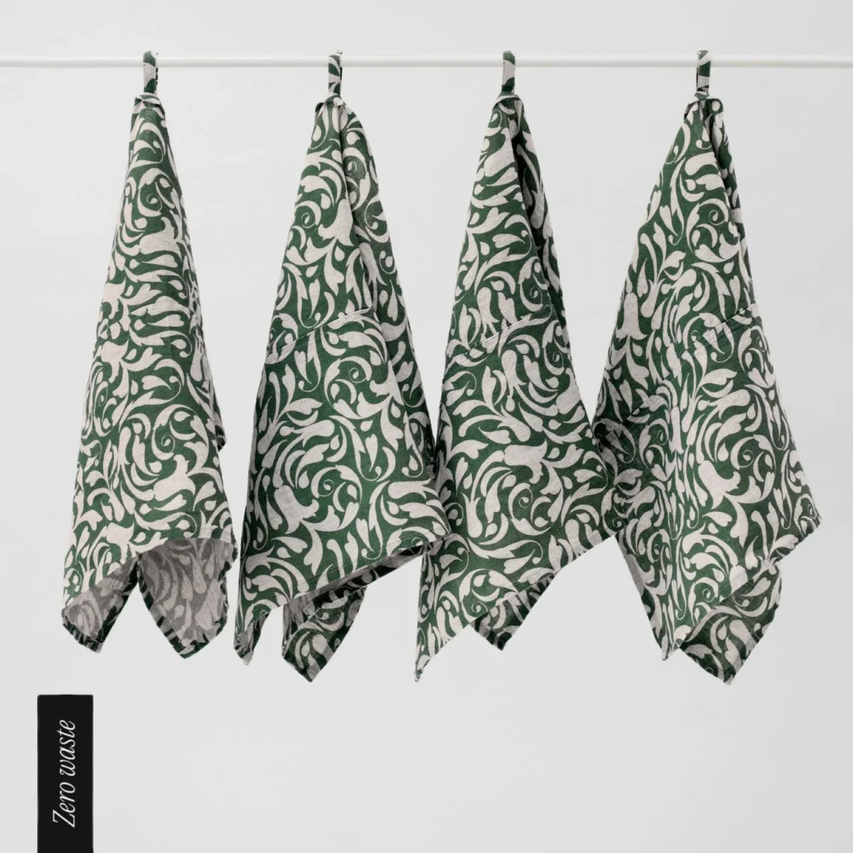 Zero Waste Leinen-Geschirrtücher im 4er-Set, Evergreen Damask