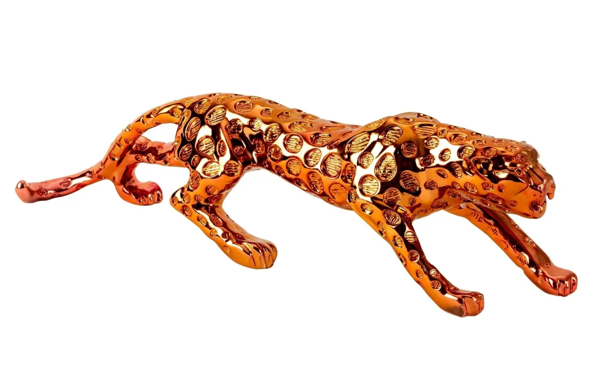 Moderne Skulptur Dekofigur Leopard aus Kunststein bronzefarben Länge 55 cm – Bild 2